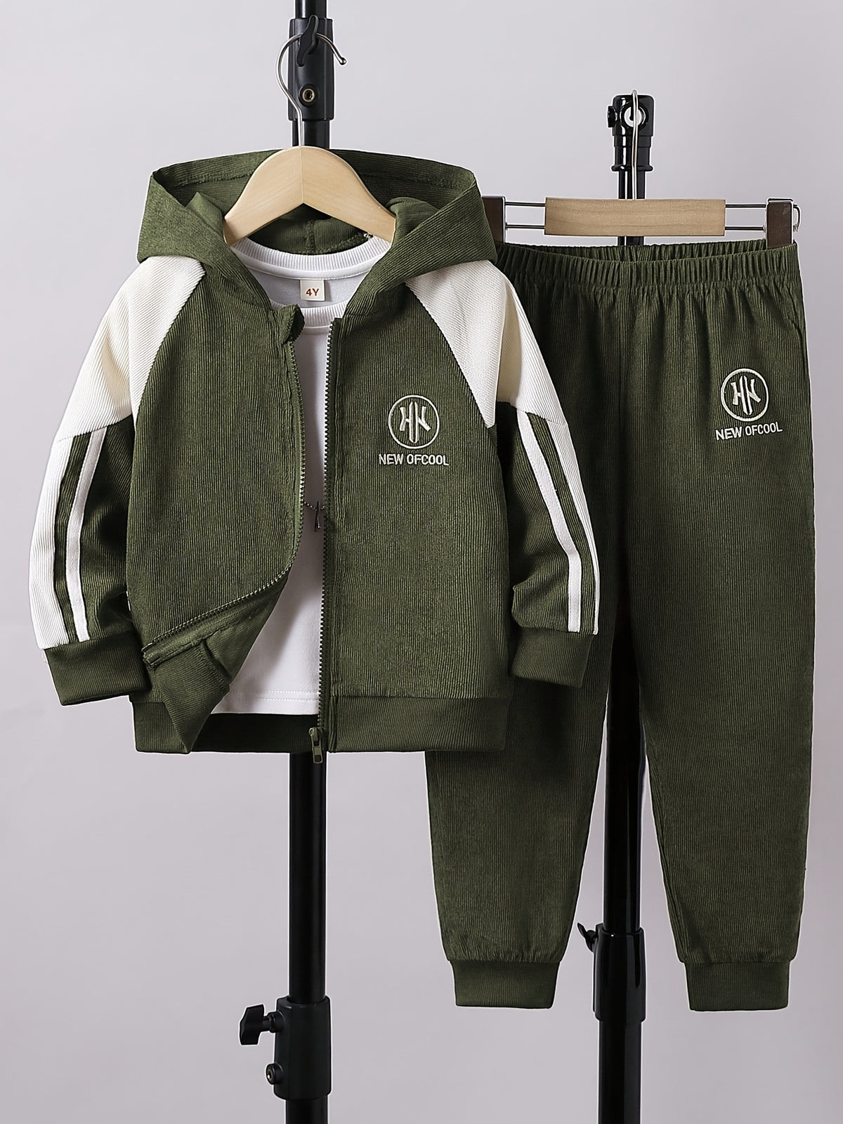 Boys' Casual Hooded Zip-Up Jacket & Pants Set for Spring/Fall - ayq