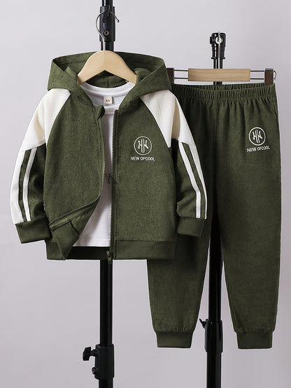 Boys' Casual Hooded Zip-Up Jacket & Pants Set for Spring/Fall - ayq