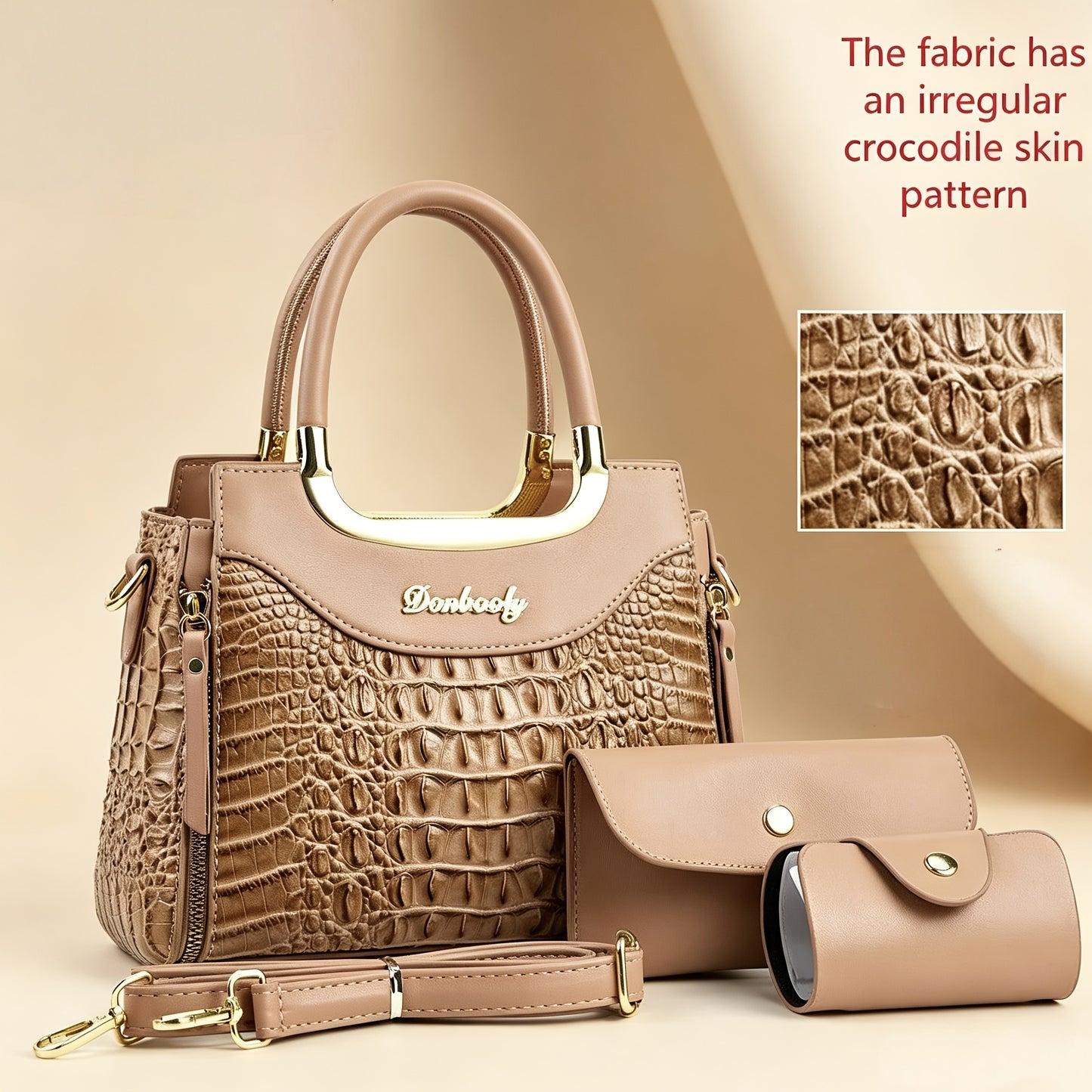 Elegant Crocodile Pattern Women’s Handbag Set with Adjustable Strap