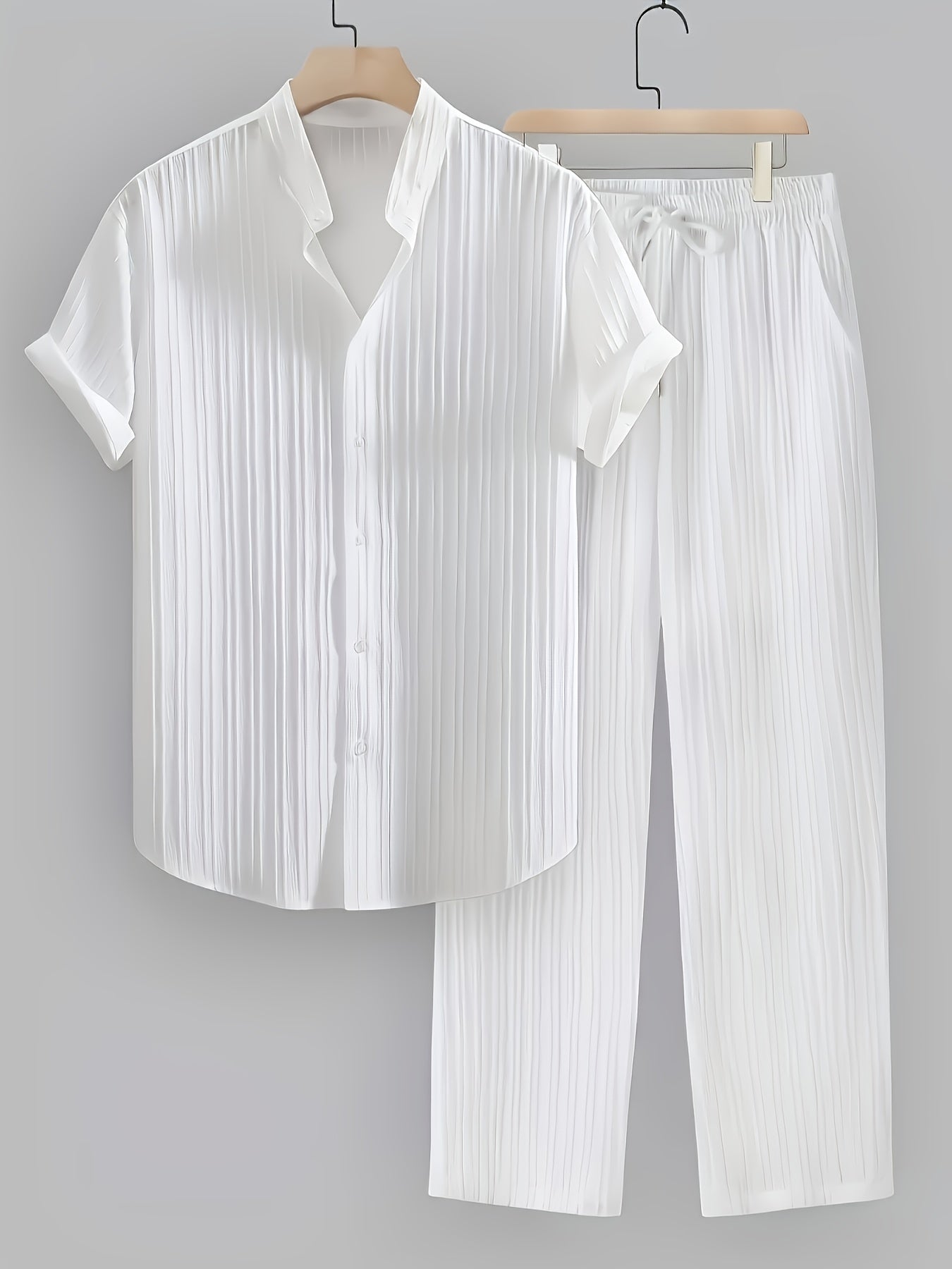 Men's Summer Casual Athletic Set - Short Sleeve Shirt & Drawstring Pan