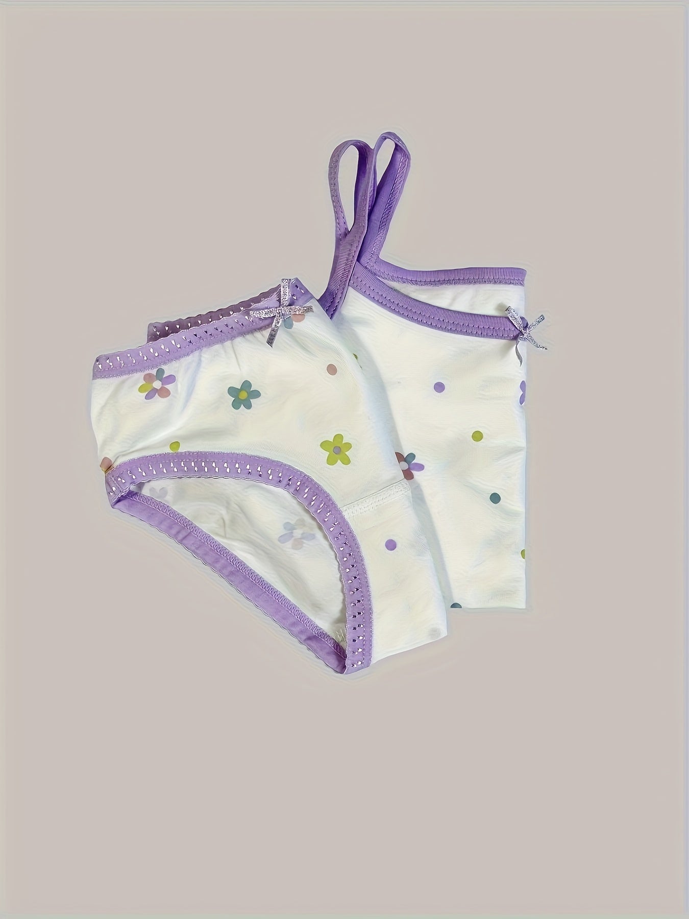 Girls' Cotton Playful Suspender Underwear Set with Bow Detail