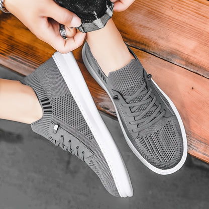 Men's Breathable Mesh Sneakers - Casual Retro Slip-On Flats with Soft PVC Sole, Lace-Up Closure for Spring/Summer Outdoor and Casual Attire