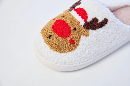 Mrs Hui Men's & Women's Plush Flocked Reindeer Slippers - Cozy Winter Indoor/Outdoor Christmas House with Antlers, Soft Warm & TPR Sole, Unisex -Like Footwear for Holiday Parties, Slippers For Women, House Slippers For Women,