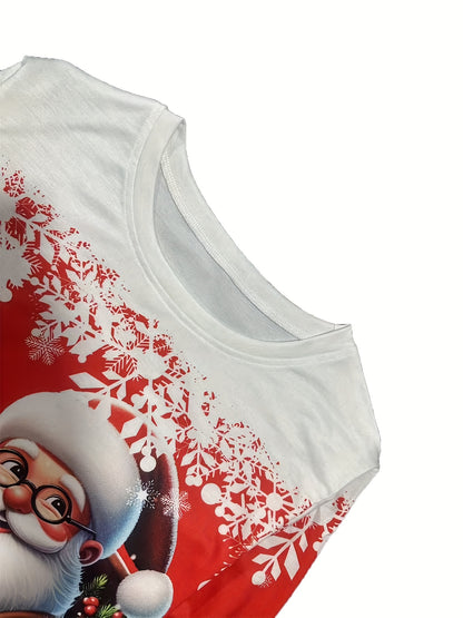 Women'S Red & Christmas Sweater - Long Sleeve Round Neck Winter Warmth with Snowman, Snowflakes & Poinsettia Print - All-Season Casual Pullover for Holiday