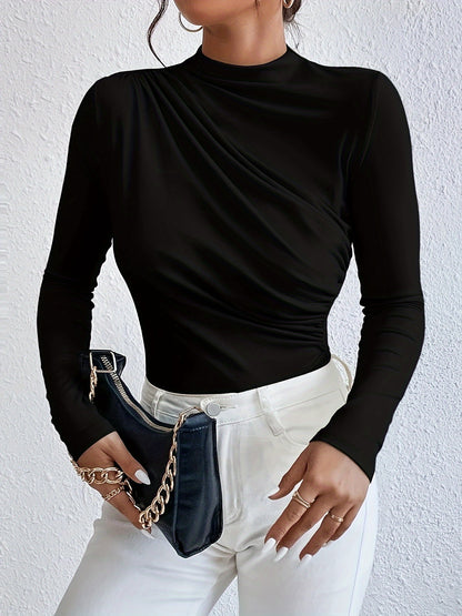 Women's Long Sleeve Bodycon Top with Half Turtleneck, Autumn/Winter