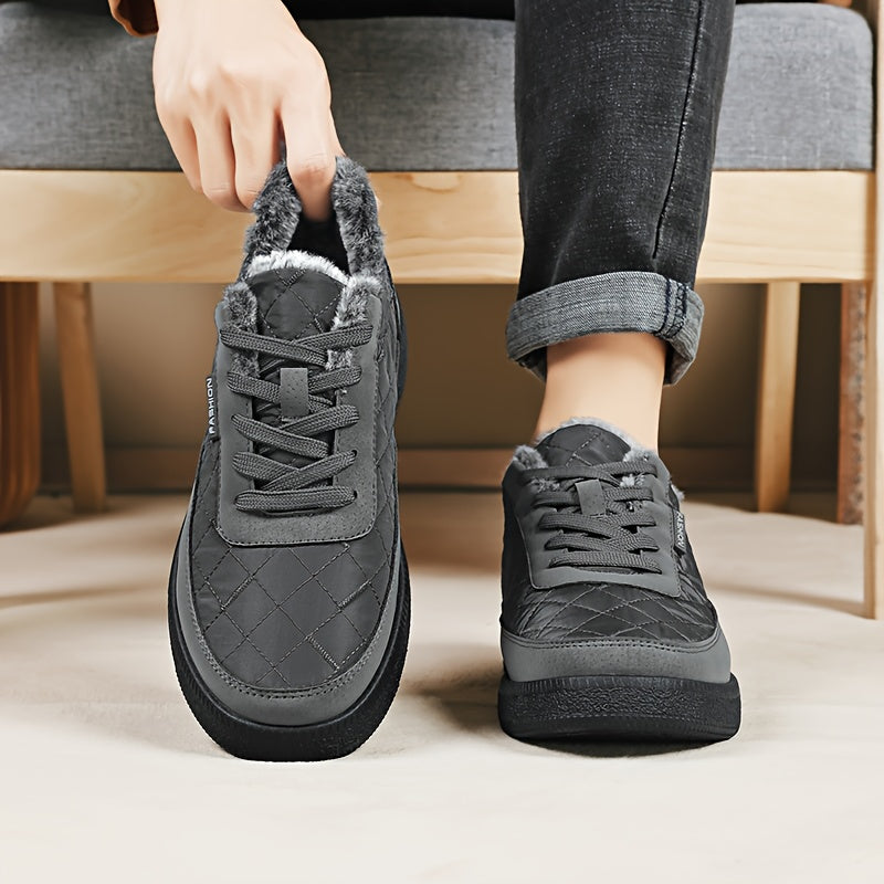 Men'S Winter Boots - Thermal Insulated Cold Weather Shoes with Cushioned Rubber Sole, Lace-Up Ankle Support - Slip-Resistant Traction for Ice, Snow, and Everyday - Low-Top Design in Black/Gray/ - Ideal for Hiking, Travel, Hom