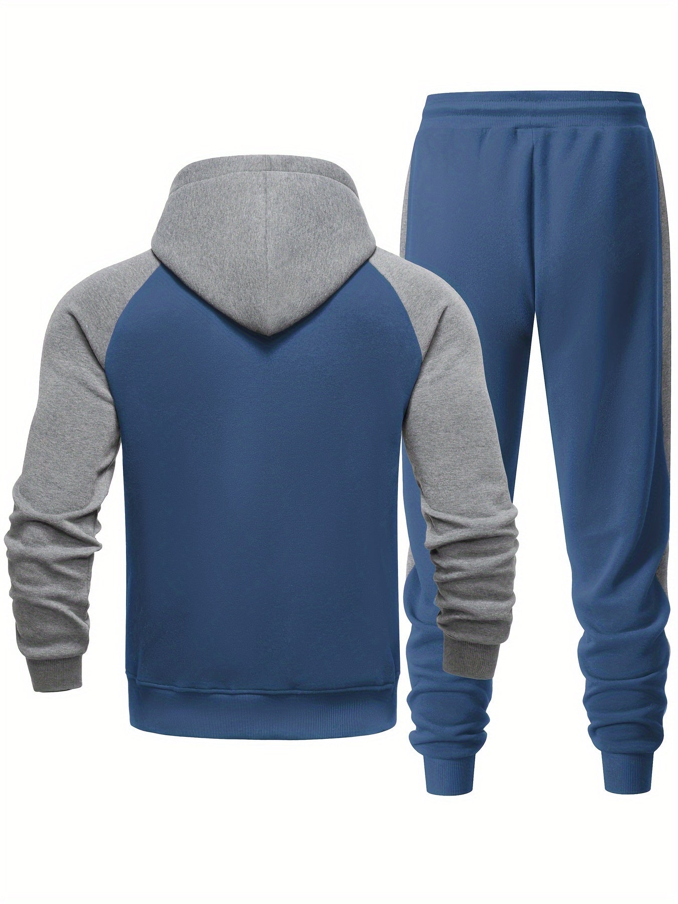 Men's Casual Sports Hoodie Two-Piece Set Four Seasons Color-Matching Zipper Drawstring Waist Jogging Suit - ayq