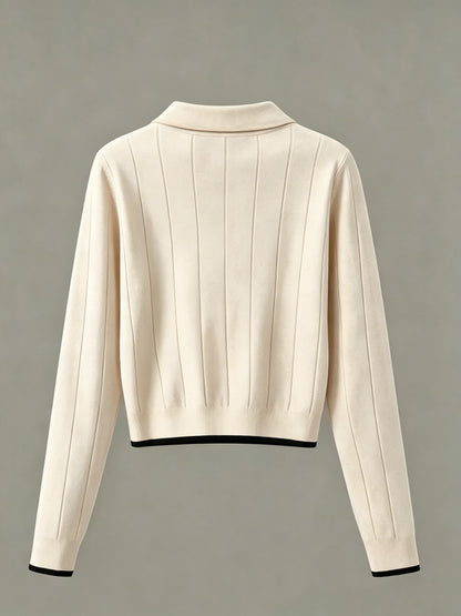Women's Slim-Fit Long Sleeve Viscose Polo Top for Spring/Fall