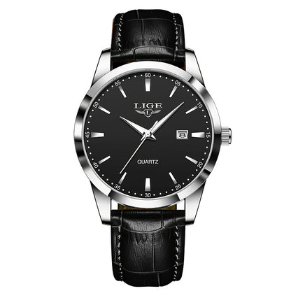 A Stylish Timepiece By LIGE Featuring A Blend Of Business And Casual Design, With A Faux Leather Strap, Alloy Case, And A Non-rechargeable Battery.