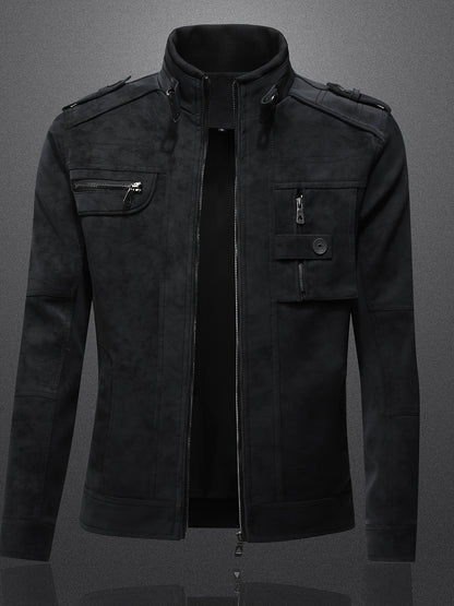 Men's Casual Light Luxury PU Jacket with Stand Collar