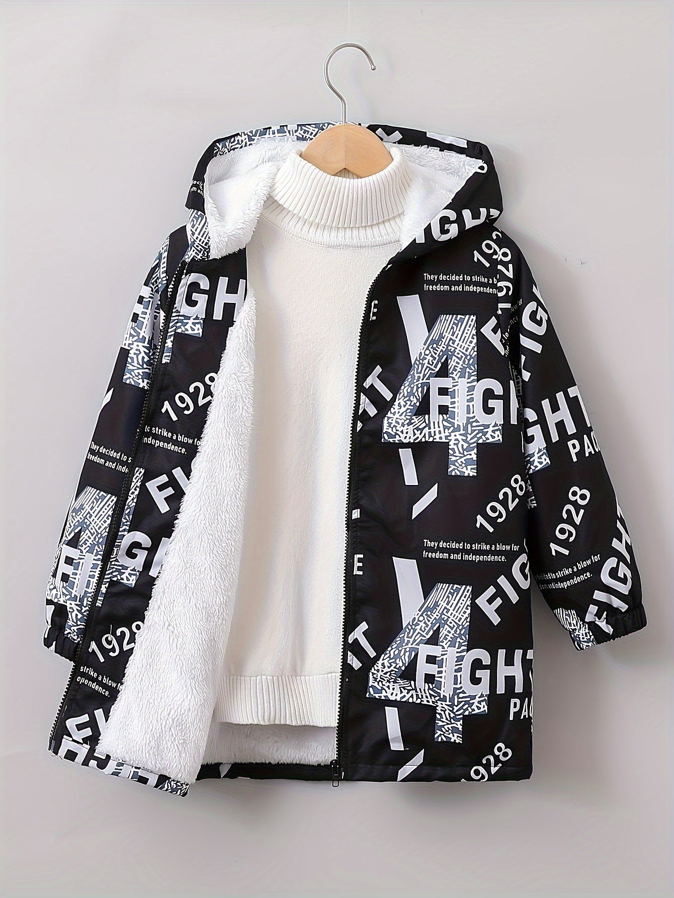 Boys' Cozy Jacket with Letter Print - Casual & Warm Windproof Outerwear for Fall/Winter