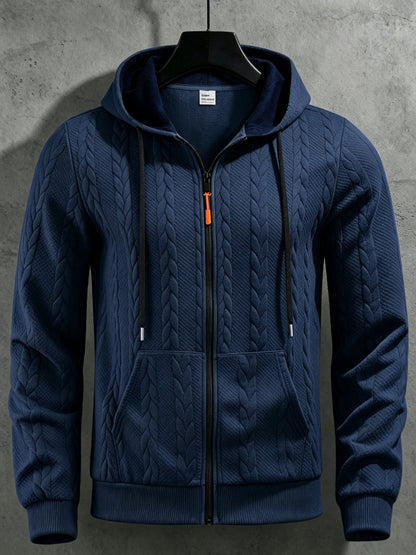 Men's Cable Knit Hooded Jacket Casual Fall Winter Outerwear