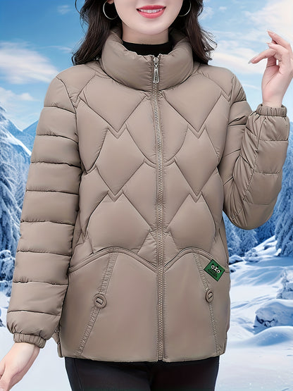 Women'S Elegant Winter Coat - Thick Warm Long Sleeve Jacket with Full-Zip Front, H-Line Silhouette, Non-Stretch Fabric for Cold Weather, Office, Party, Everyday - Asian-inspired Outerwear, Winter Coats, Office Wear, Stylish O