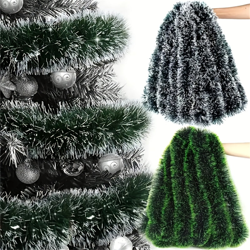 5pcs 200.0 cm Elegant Metallic Wire Garland - Plastic Christmas Party Decorations - Festive Green and White Stripes for Holiday Tree Trimming - Thanksgiving/New Year Decorations - No Electricity Required