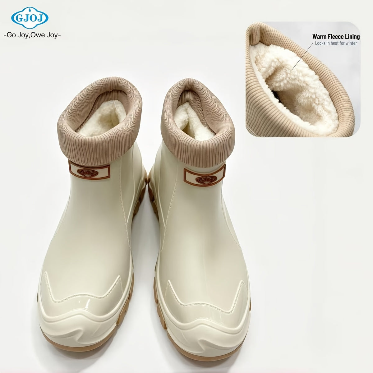 Unisex Fleece-Lined Rubber Rain Boots - Lightweight Non-Slip Winter Fo