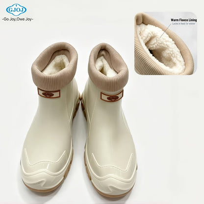 Unisex Fleece-Lined Rubber Rain Boots - Lightweight Non-Slip Winter Fo