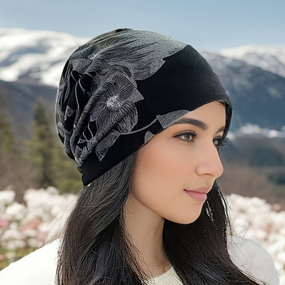 Boho-Chic Floral Print Beanie for Women - Stretchy, Lightweight & Warm Knit Cap for Autumn/Winter Outdoor Activities, Brimless, Bohemian Style