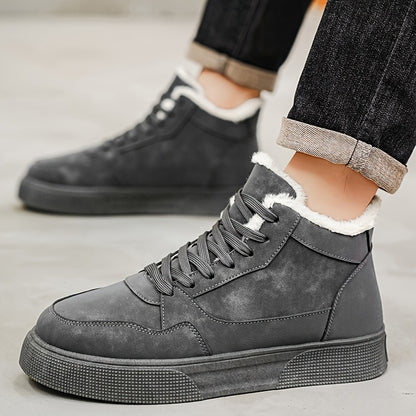 Men'S Winter Snow Boots - High-Top Faux with Plush Lining, Warm & Durable PVC Sole, Lace-Up Design for Outdoor Hiking, Casual Streetwear - Black, Winter Hiking Boots, Hiking Footwear, Stylish Winter Footwear, Fabric Lined Int