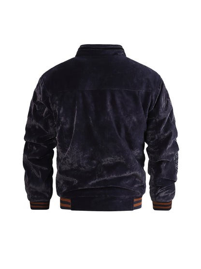 Men's Winter Fleece Jacket with Ribbed Cuffs and Stand Collar