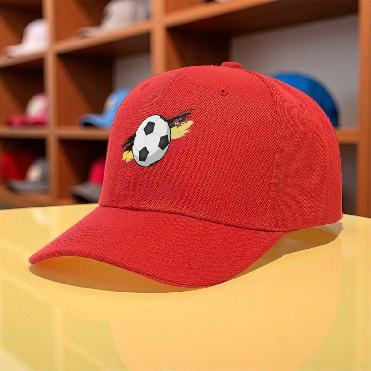 Adjustable Belgium Soccer Baseball Cap with Embroidered Patches