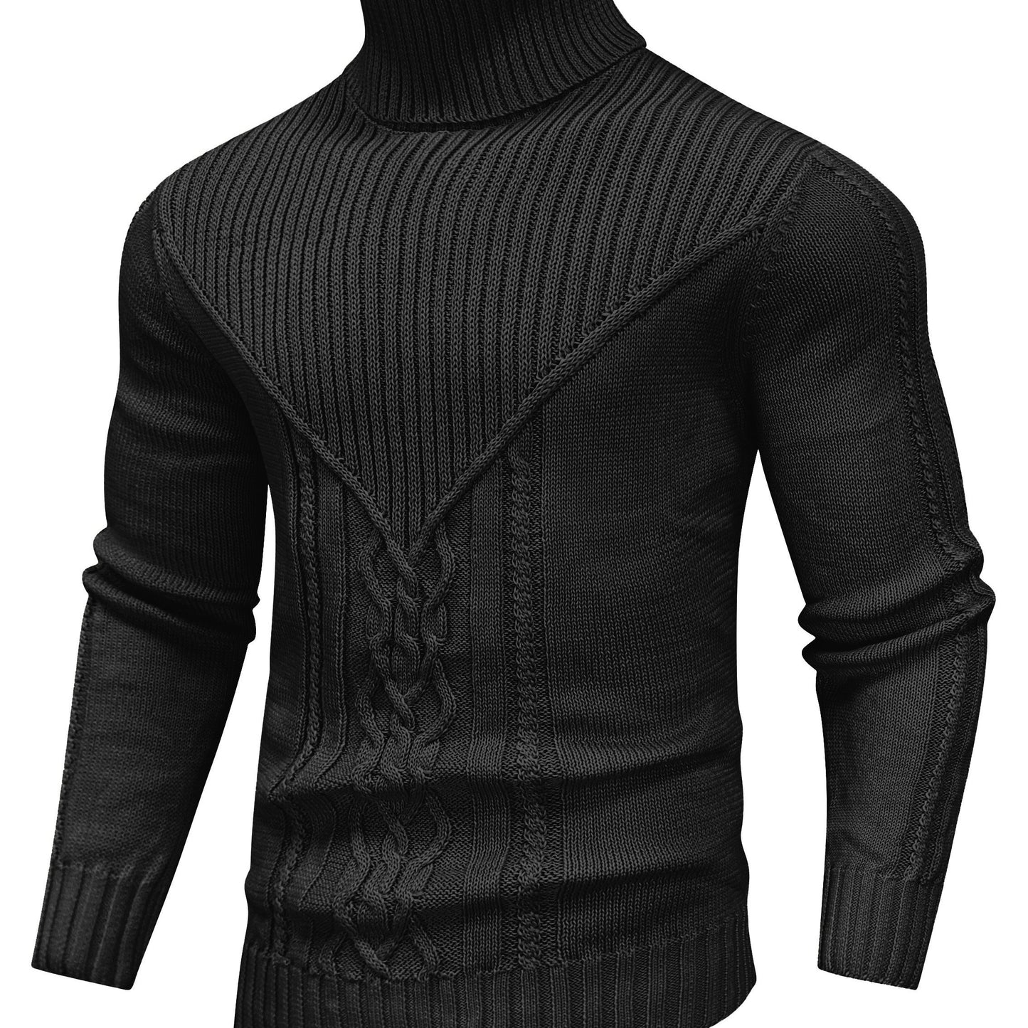 Men'S Casual Winter High Neck Turtleneck Sweater | Black Solid Color, Medium Stretch Fabric, Regular Fit, Hand Wash Only, Sleek Knitwear, Long Sleeve, Rib-Knit Detail