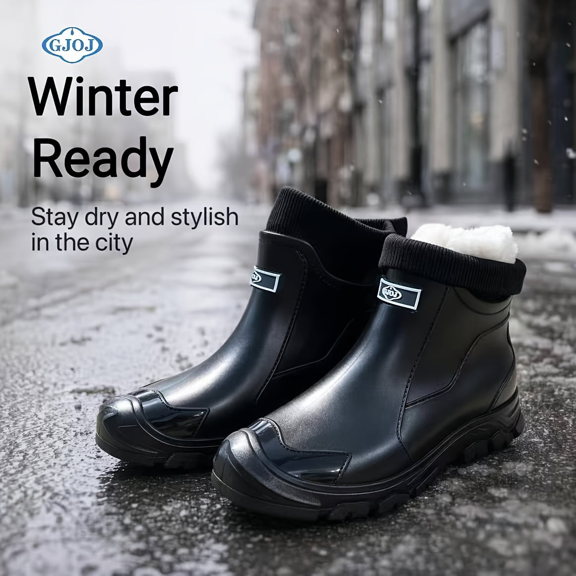 Unisex Fleece-Lined Rubber Rain Boots - Lightweight Non-Slip Winter Fo