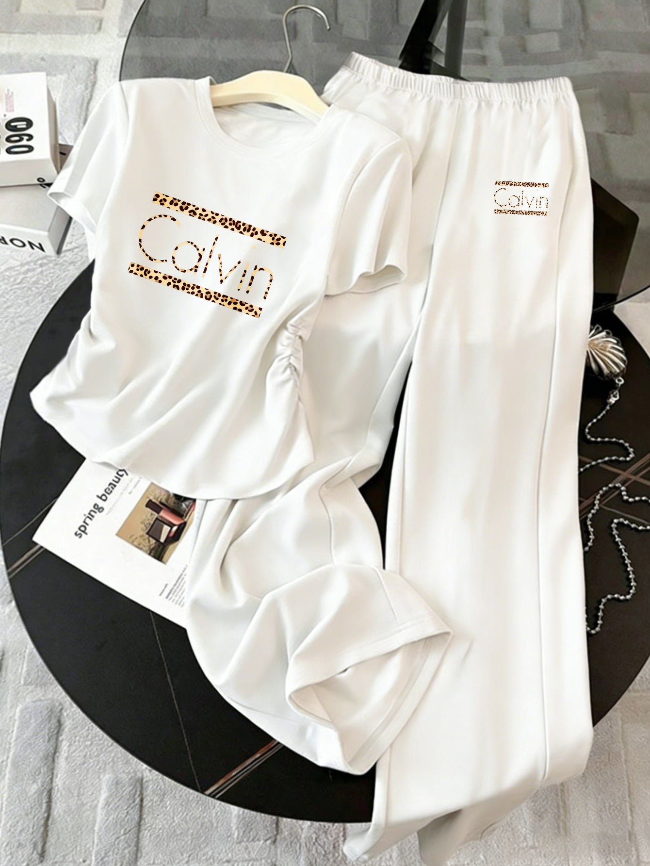 Women’s Y2K T-Shirt & Pants Set with Slim Fit and Print