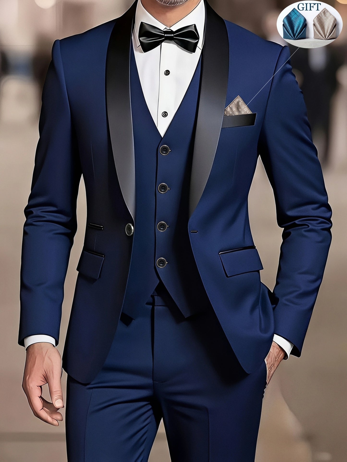 Men's Slim-Fit Notch Lapel 3-Piece Suit with Vest and Pants