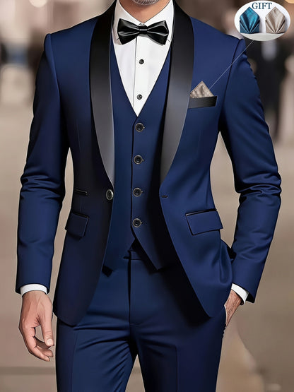 Men's Slim-Fit Notch Lapel 3-Piece Suit with Vest and Pants