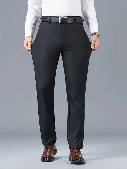 Men's Solid Color Business Casual Pants, Lightweight Business Style Versatile Trousers for Office