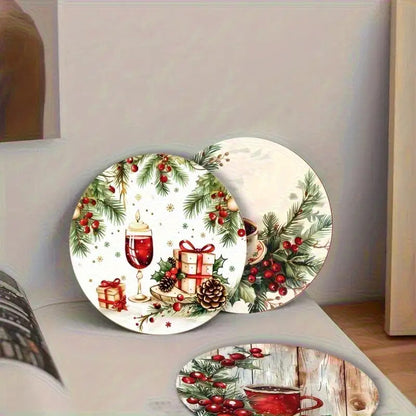 6pcs Holiday Wooden Coaster Set- Christmas and Holiday Themes, Suitable for Kitchen, Living Room, and Patio Tables- Perfect Holiday Gift, Christmas Decoration, Festive Tableware, Holiday Decor, Themed Coasters, Seasonal Desig