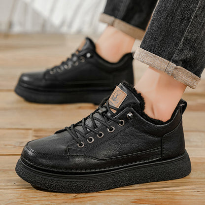 Men'S Winter Hiking Shoes - Cold Weather Traction Outdoors, Lace-Up Ankle Support, Cushioned EVA Insole - Synthetic Faux Upper - All-Terrain Traction for Snow, Ice, Mud - Low-Top Design - Black/Brown - Ideal for Hiking, Urban