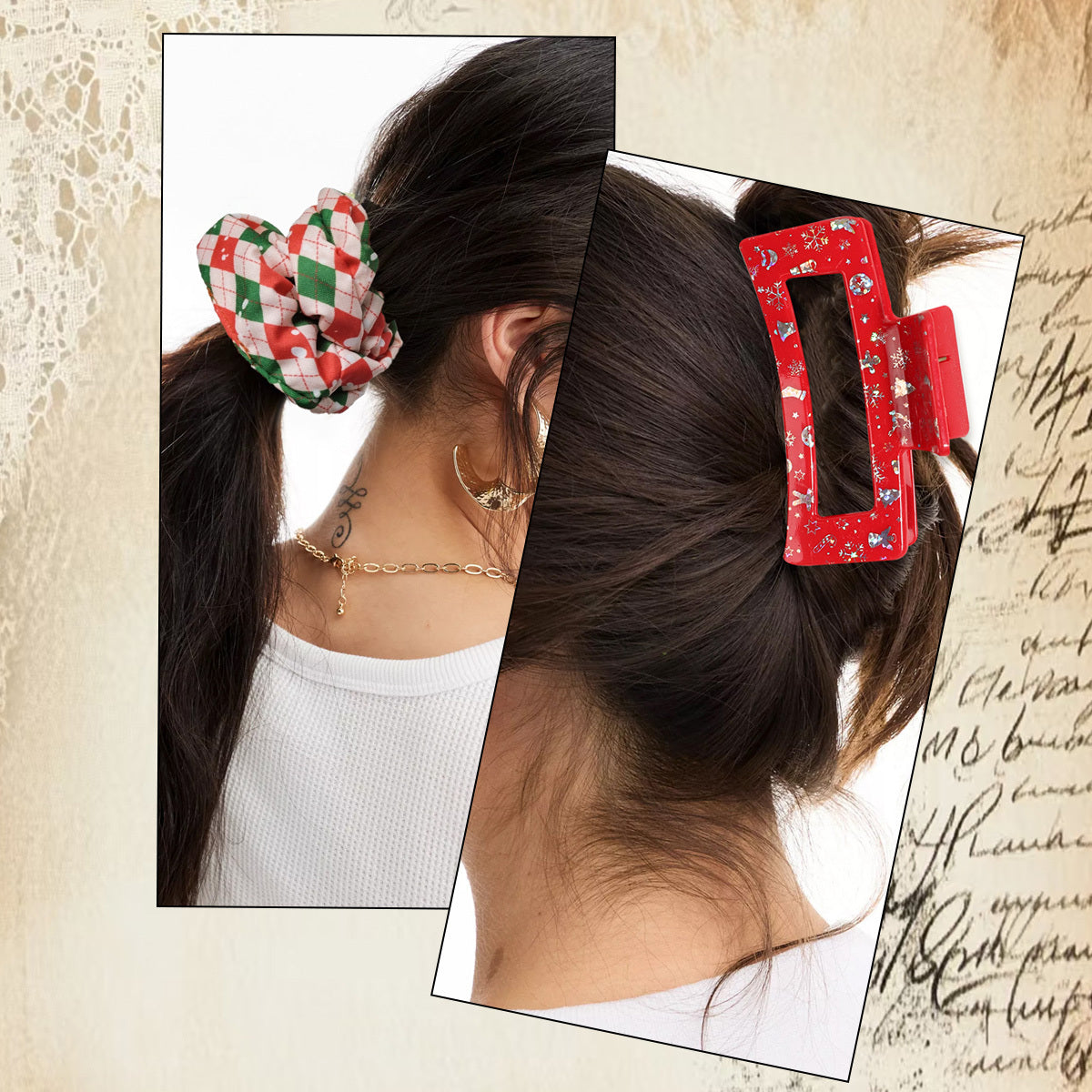 8pcs Set Sparkling Snowflake & Christmas Hair Clips and Scrunchies Bundle - Red/Green/Black/Golden Winter Hair with Elastic Bands, Holiday Party Favors for Women &, Gift Set (Snowflake Patterns, Bows, Bell Designs)