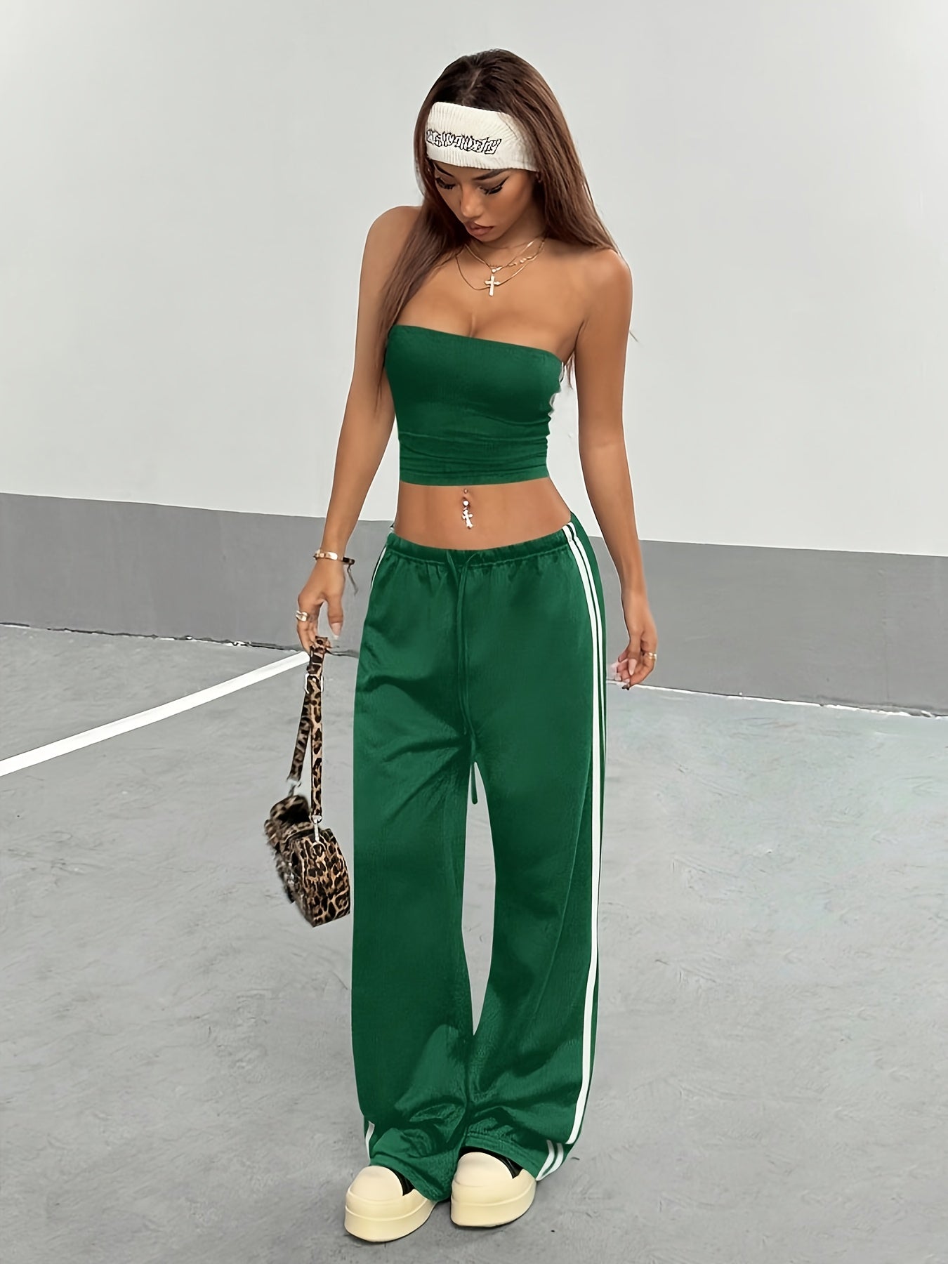 Y2K Chest Compression Top and High-Elasticity Long Pants Set