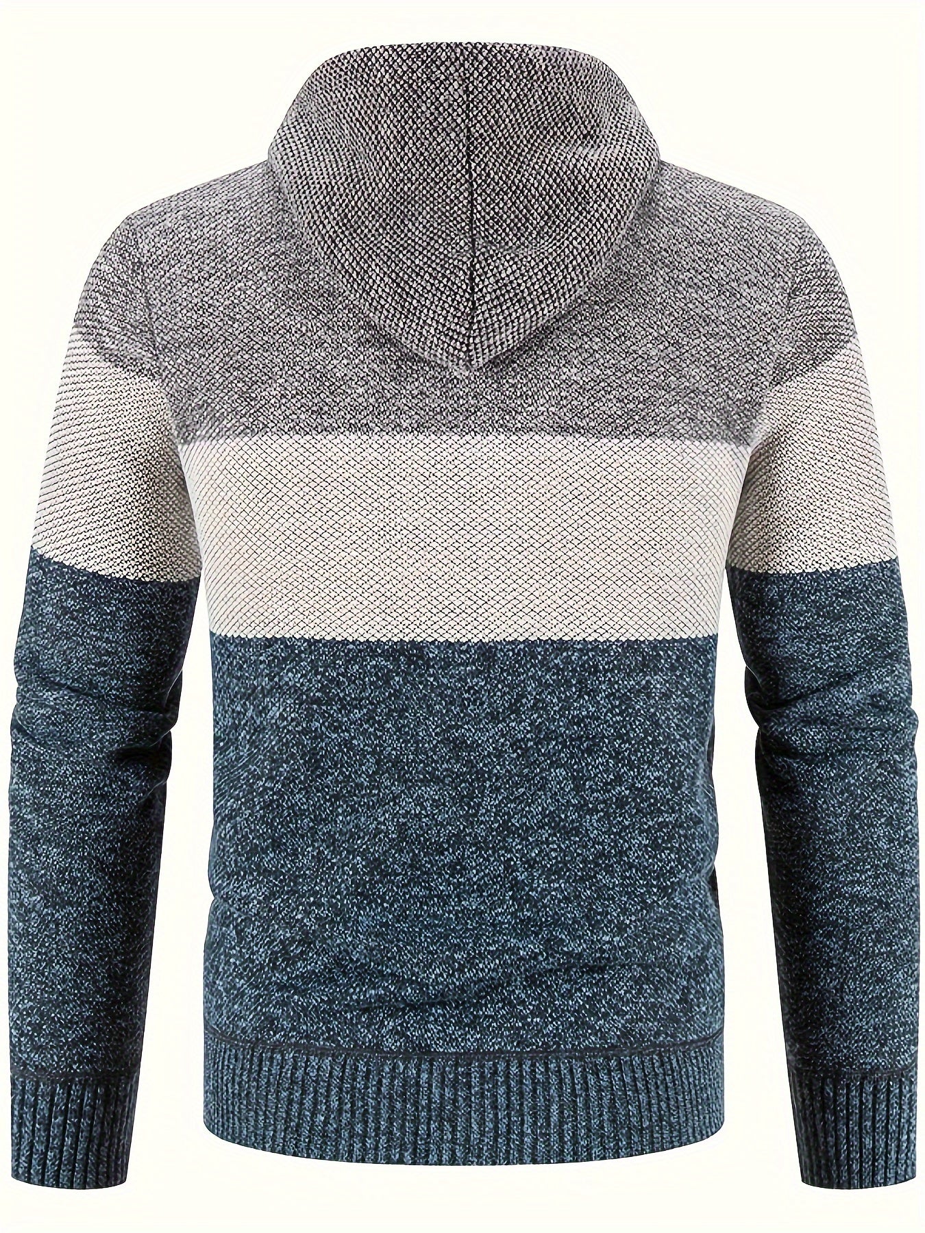Men'S Fleece-Lined Hooded Sweater | 100% Polyester Knit | Mature Style | Striped Pattern | Long Sleeve | Regular Fit Hoodie with Medium Stretch Fabric | Casual Autumn & Winter Outerwear