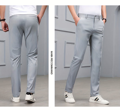 Men's Slim-Fit Stretch Casual Pants with Multiple Pockets - Waterproof, UV Protection, Light Gray, Straight Leg, Nylon Blend for Spring/Fall, Button Closure, Comfortable & Stylish Design, Everyday Comfort Pants | Modern Casua