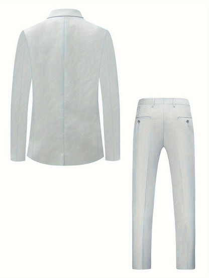 Men's Two-Piece Suit in Solid Color with Sealed Pockets, Regular Fit Suit Trousers, Elegant and Classic, Suitable for Business and Wedding Parties