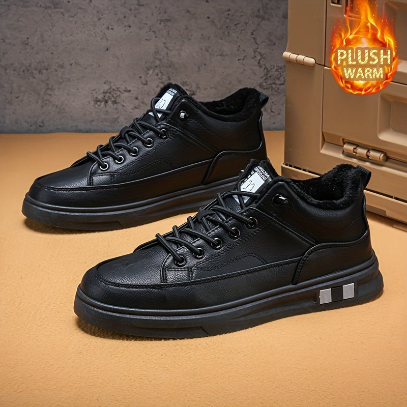 Men'S Winter Warm Fleece-Lined Low-Top Sneakers - Thermal Insulated Snow Boots with Arch Support, Lace-Up Closure, Non-Slip PVC Sole - All-Season Outdoor Hiking