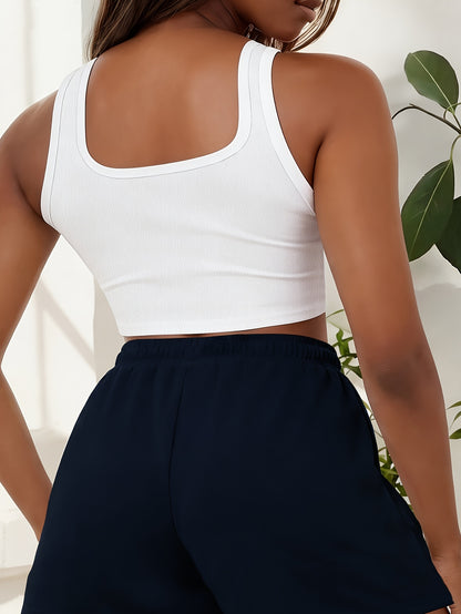 Buttery-Soft Crop Tank & Drawstring Shorts Set for Casual Comfort