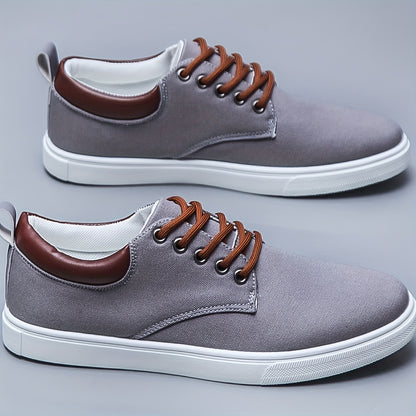 Men's Low Top Casual Canvas Skate Shoes, Breathable Lace-up Casual Flats For Outdoor Walking Driving, Men's Street Footwear