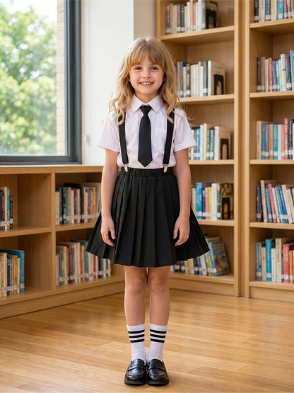Girls' Summer Choir Outfit Set White Shirt & Pleated Skirt