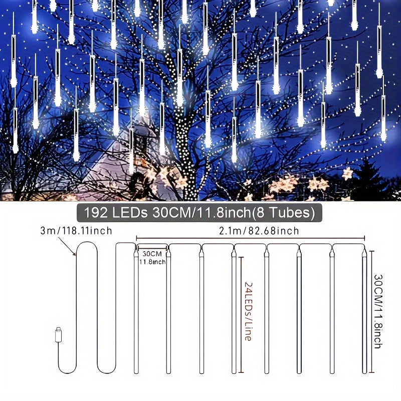 192 Leds USB Meteor Shower Lights - 8 Strands