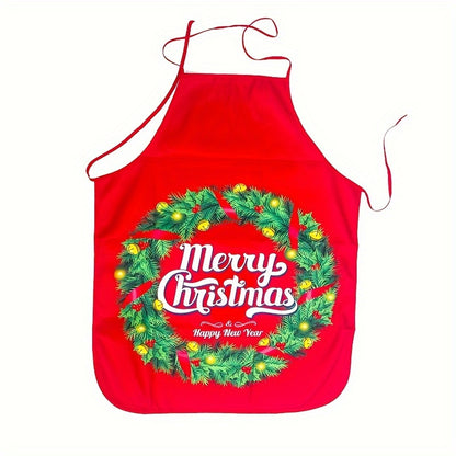 1pc, Christmas Apron Set, Polyester Fabric Printed Xmas Kitchen Aprons With Festive Designs, Holiday Cooking & Baking Accessories