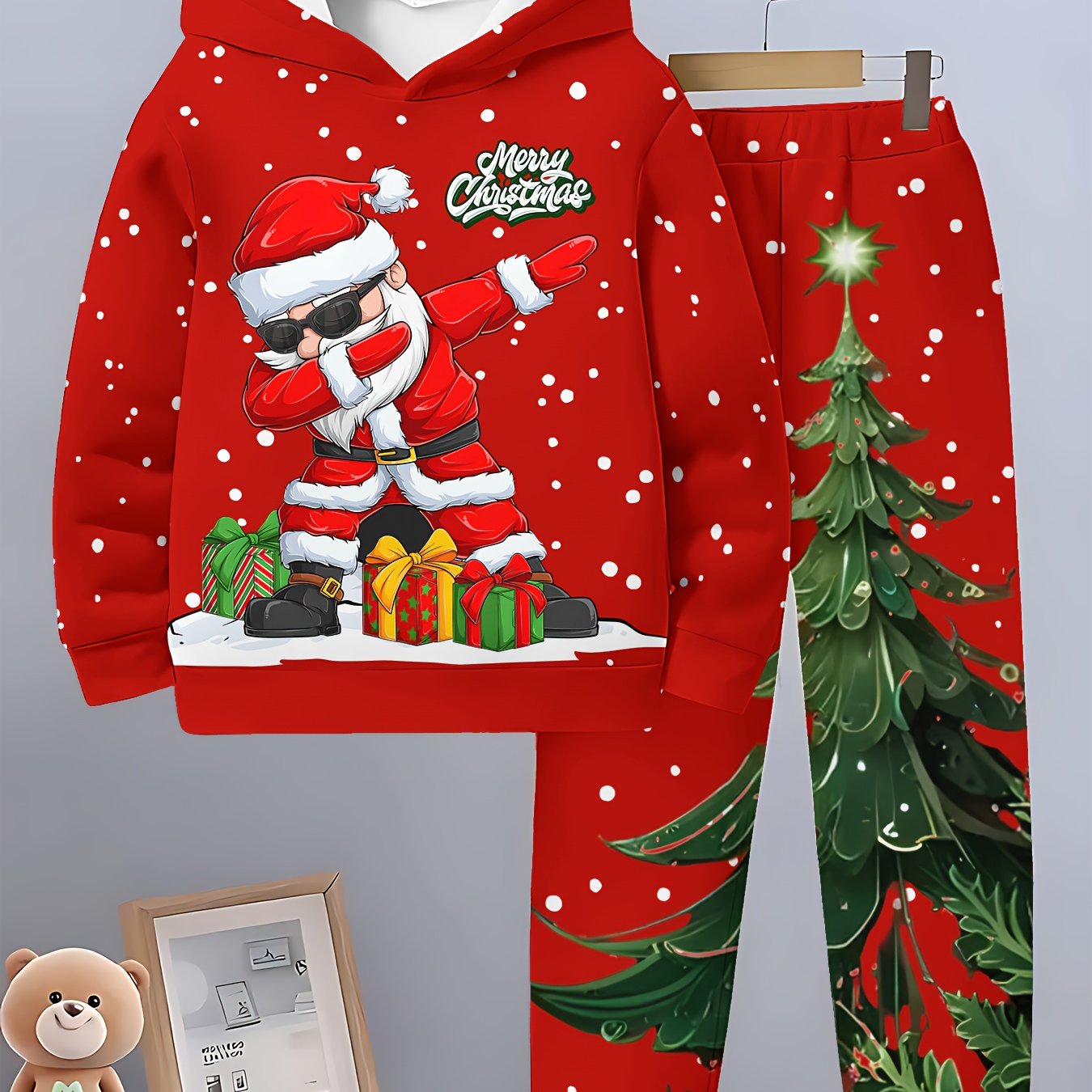 Christmas Santa Boy Fashion 3D Printed Casual Pullover Sweatshirt Spring Autumn Long Sleeve Sports Shirt, Regular Fit for Boys A 5 and Up; Outdoor Singing Shirt and Pants Set for Boys, Perfect for Outdoor