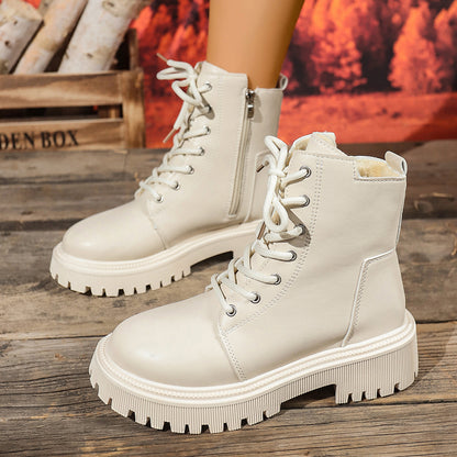 Women's Japanese-Inspired Winter Boots with Plush Faux Collar & Synthetic Upper - Chunky Rubber Sole Round Toe Ankle Boots, Black & White for Cold Weather, Casual & Formal Wear (Snow/City/Office) - Easy-Clean Synthetic, Boots