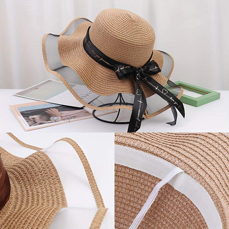 Women’s Packable Straw Sun Hat with Wide Bow Ribbon