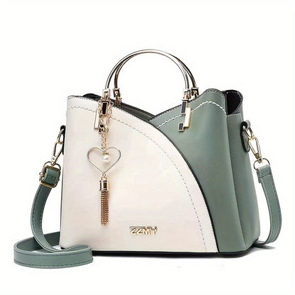 Elegant Light Blue & Pink Handbag with Golden-Tone Hardware, Heart Pendant Charm, And Detachable Shoulder Strap - Perfect Gift for Mom Or Family, Stylish Women'S Clutch Bag, Cute Purse