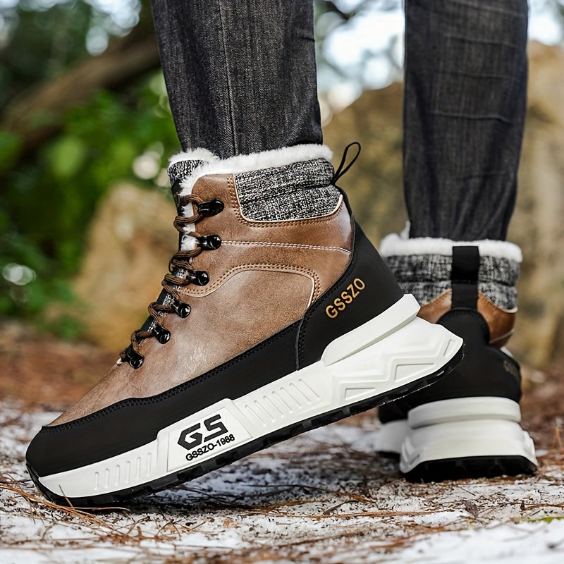 Men'S All-Season High-Top Ski Boots with Non-Slip Rubber Sole & Lace-Up Closure - Heavy-Duty Winter Hiking Boots with Arch Support, Durable Pu/fabric Construction For Snow, Ice, Mud - All-terrain Outdoor Boots For Training, C