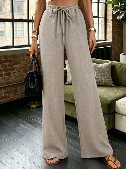 Women's Elegant Wide-Leg Tie-Leg Pants with Pockets