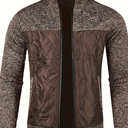 Men's Knitted Cardigan Jacket, Autumn Winter Casual Stand Collar Full Zip Coat, Long Sleeve Regular Fit Jacket